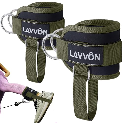 Ankle Straps for Cable Machines Kickbacks - Glute Workout Cuffs Padded - color: Army Green