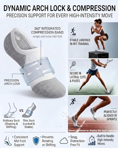 Gonii Compression No Show Athletic Womens Socks Running Cushioned 5-6 Pairs - color: 5 Pairs White, size: 8-10