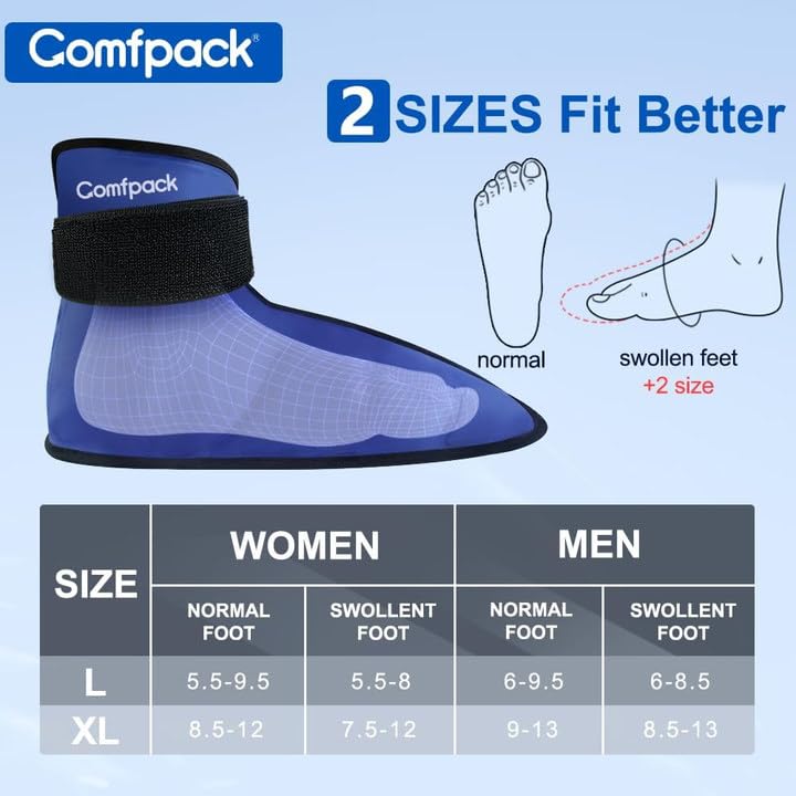 Comfpack Foot Ice Pack Wrap for Plantar Fasciitis Hot Cold Therapy Ice Boot for Foot After Surgery, Plantar Fasciitis, Achilles Tendonitis, Swelling, Heel Pain - size: L Navy Blue