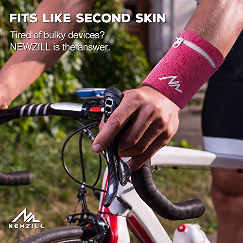 NEWZILL Wrist Wallet Wristband with Zipper for Men & Women, Cotton - color: Pink, size: Large