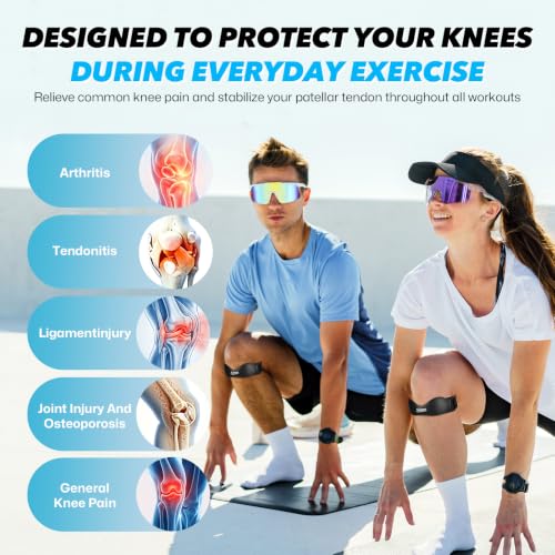 Patella Band, Silicone Patellar Tendon Support Band for Knee Pain & Tendonitis, Adjustable Patella Strap Knee Brace for Running, Basketball, Hiking, Tennis, Jumpers Knee, Black