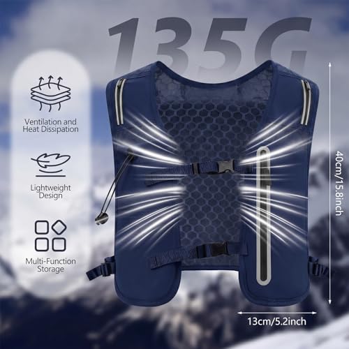 2 Pcs Running Vest for Women Men, Reflective Running Vest with Adjustable Waistband & Phone Pocket, Outdoor Pack Lightweight Breathable Backpack for Marathon Hiking - color: Dark Gray, Navy Blue
