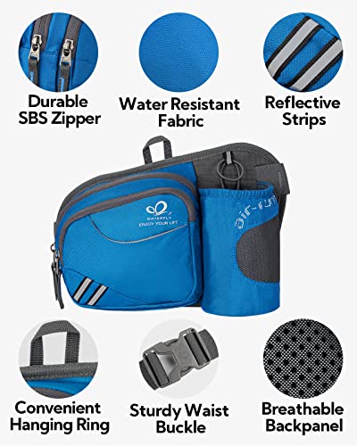 WATERFLY Fanny Pack Waist Bag: Waist Pack for Women Men with Water Bottle Holder Hiking Fanny Pack for Running Walking DogWalking Travel Cycling - color: blue