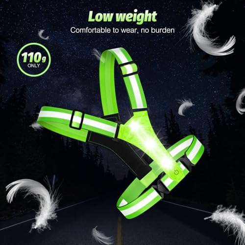 LED Reflective Running Vest - Light Up With 3 Modes, Rechargeable Night Gear for Runners - Safety Belt for Women Men