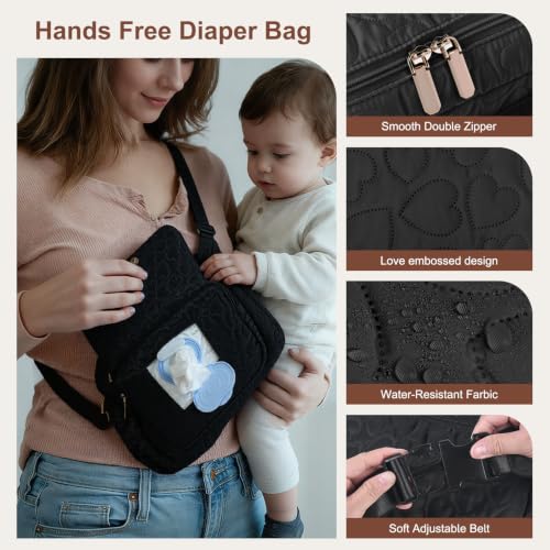 Rexmore Quilted Puffy Diaper Fanny Pack, Crossbody Mom Purse,Textured Black - color: Textured Black