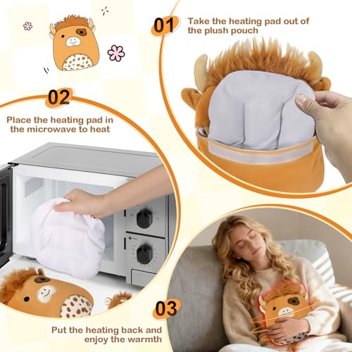 Highland Cow Microwavable Heating Pad – Weighted Stuffed Animal for Cramps, Stress & Muscle Relief, Lavender Scented Warm Plush Highland Cow, Cozy Gift for Women & Teens, Removable Heat Pack - color: Highland Cow Stuffed Animal
