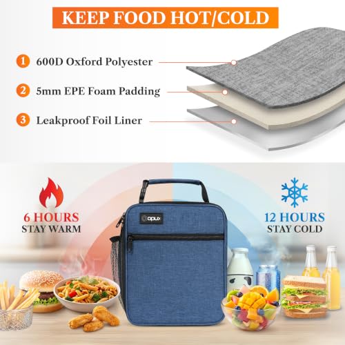 opux Insulated Lunch Box Kids & Adults, Leakproof Soft Cooler Bag, Navy - color: Navy