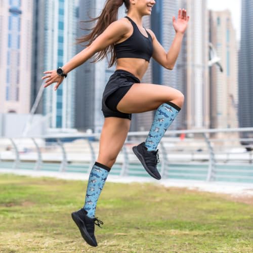 Compression Socks Knee High Circulation Support Socks For Women Men Athletic Running Hiking Cycling - color: Fish