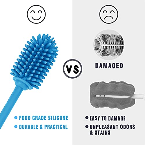 Silicone Bottle Brush with Long Handle, 12.5" Bottle Cleaning Brush, Blue - color: Blue