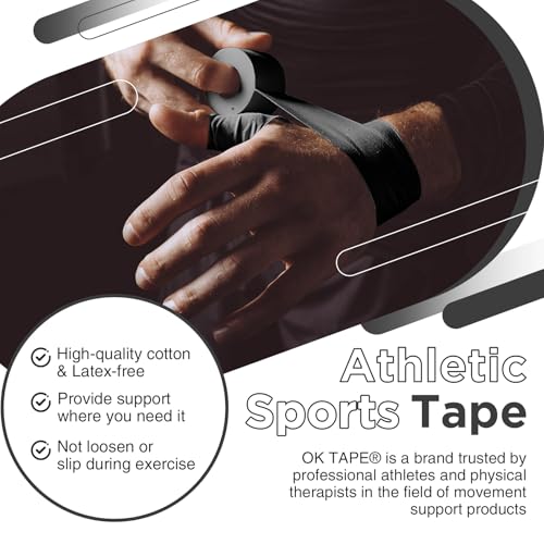 OK TAPE Athletic Sports Tape 4 Packs 32.8ft Per Roll Black Strong Adhesion - color: Black, size: 1.5" x 11yards - 4 Rolls