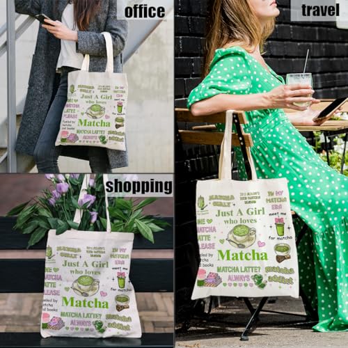Canvas Tote Bag Gift for Women Girls Friends Shopping Beach Vacation Canvas Tote Bag - color: Matcha