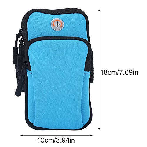 Filfeel Arm Pouch, Running Armband Bag for Phone & Keys Zipper Multi-Layer Wallet Pocket for Outdoor Jogging Sports Gym(Blue)