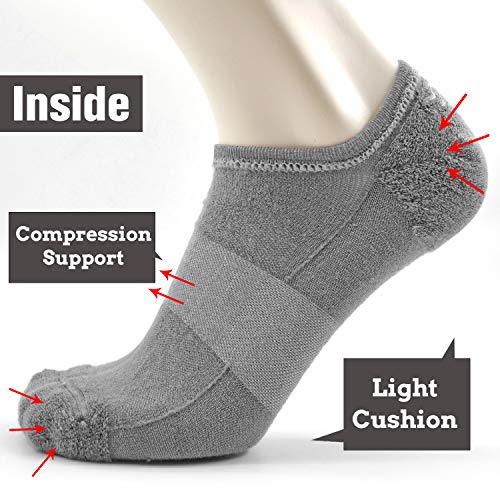 Busy Socks No Show Thin Merino Wool Blend Running Socks with Non-Slip Grips - color: 6 Pairs Medium Grey, size: Large-X-Large