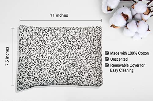 Microwavable Corn Filled Heating Pad and Cold Pack/Washable 100% Cotton Cover (Vines - Black and White, 7.5in W x 11in L) - size: 7.5in W x 11in L, style: Vines - Black and White