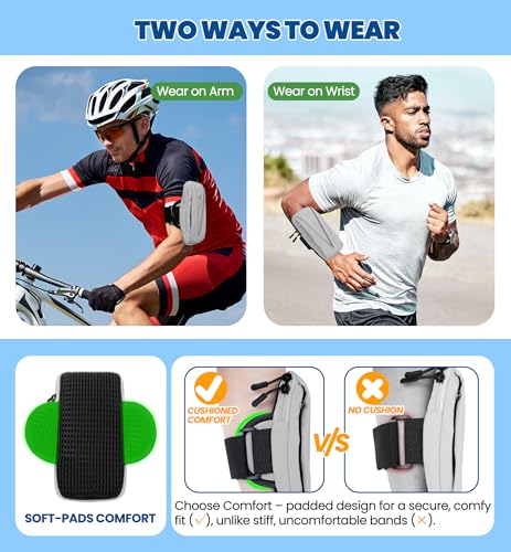 HiRui Cell Phone Holder Arm Bag & Wrist Bag for Phone, Sports Running Armband for Gym & Cycling, Compatible with iPhone 17/17Pro/Plus/16/15 Samsung Galaxy All Phones, Reflective & Adjustable (Gray) - color: Gray