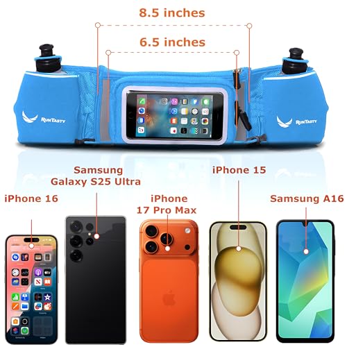 No.1 Hydration Belt by Runtasty - Premium Running Fuel Belt w/2 BPA-Free 10 oz Water Bottles, Tilt-Up Pocket w/Touchscreen-Ready Cover - Fits All iPhones, Runners Ebook & No-Bounce Design - color: Royal Blue