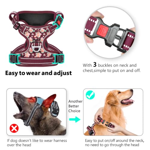 HEELE Dog Harness, Neck Release Buckles, Easy On & Off, Flower Burgundy S - color: Flower Burgundy, size: S (Pack of 1)