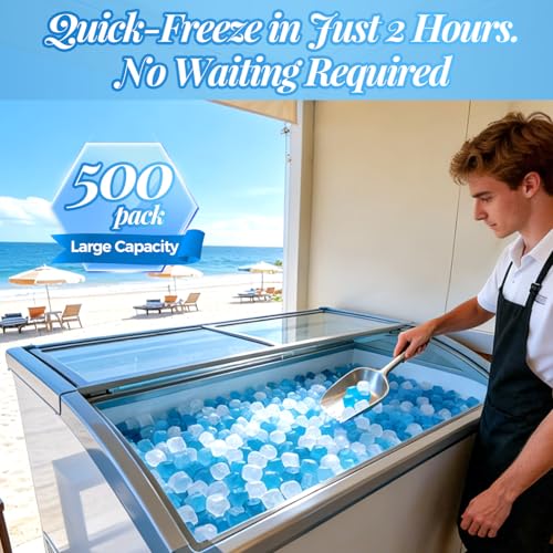 Reusable Plastic Ice Cubes, 500 Pack, 15.4LBS, with 2 Storage Bags