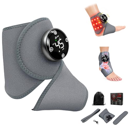 Large Fit Wearable Foot Massager Wrap, Cordless Heated Ankle Massager with Red Light, Portable for Foot Comfort & Circulation Support, 6 Modes 3 Intensities, Multi-Area Use for Foot, Knee & Back