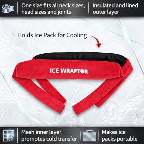 ICE WRAPTOR Cooling Bandana Neck Wrap, Red +6 Reusable Ice Packs, Snap - size: Red Wrap + 6 Inserts