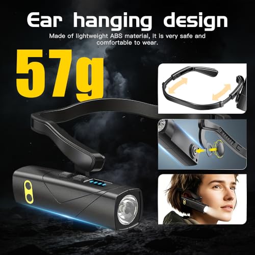 LED Rechargeable Ear-Mounted Headlamp with Motion Sensor, 5 Modes White & Red Light, Lightweight Ear-Hook Headlamp for Running, Camping, Hiking, Work, Repair – Hands-Free & Waterproof