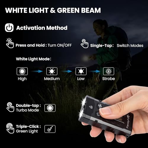 1100 Lumen Small EDC Keychain Flashlight with Green Light