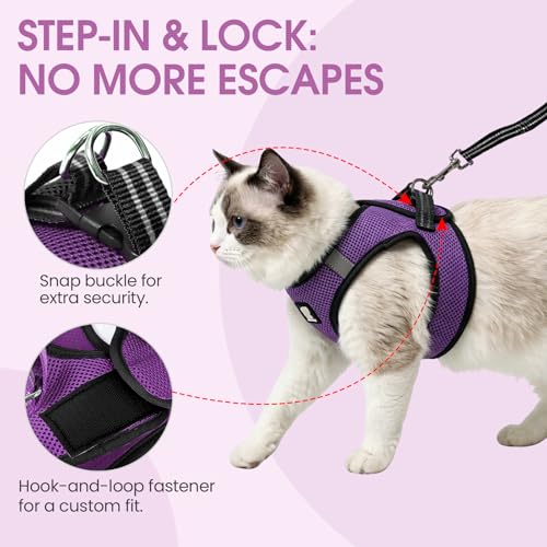 Heywean Cat Harness and Leash Escape Proof, Soft Breathable Mesh Kitty Walking Vest, Adjustable Step-in Kitten Harness Set with Reflective Strip for Small Cats - color: Purple, size: Small