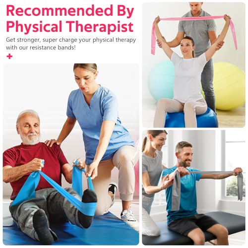 Resistance Bands Set, Exercise Bands for Physical Therapy, Pilates, Yoga - color: Blue, Pink, Grey, size: 4.9FT