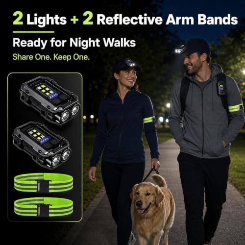 500LM LED Running Light, 2PCS Mini Magnetic Work Light with Arm Band