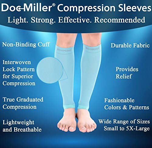 Doc Miller Compression Calf Sleeve for Men & Women, 20-30mmHg - color: Teal, size: Small REGULAR