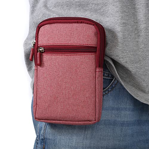 Small Cell Phone Holster with Belt Loop, Men Mobile Phone Belt Clip Pouch, Men's Bag Zippered Phone Belt Holder Phone Case with Clip Bumbag Protector Waist Pouch Wallet with Carabiner Hook Belt Loop - color: Red