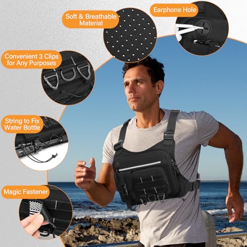 HAMBOLY Chest Bag for Men and Women, Tactical Running Chest Pack with Pistol Holster - color: Black