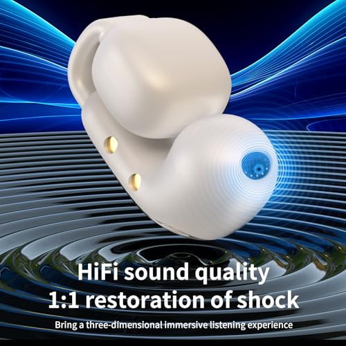 Open Wireless Bluetooth 5.4,Clip-On Bluetooth with Earhook, IPX5 Waterproof Safe for Sports Running Cycling (Beige)
