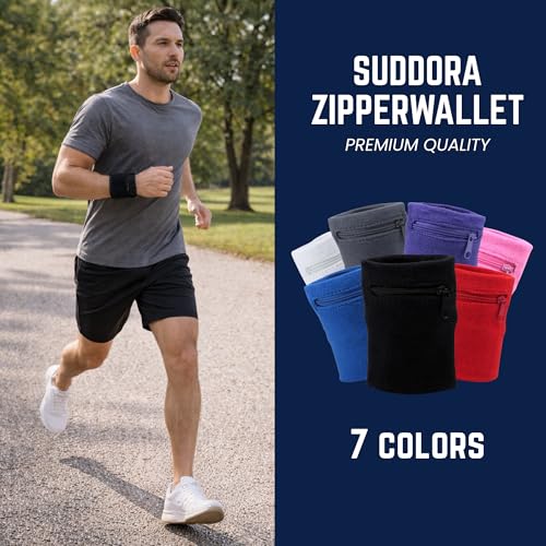 Suddora Zipper Wrist Pouch - Sweatband/Wristband Wallet for Keys, ID, Cards, Cash - color: Blue