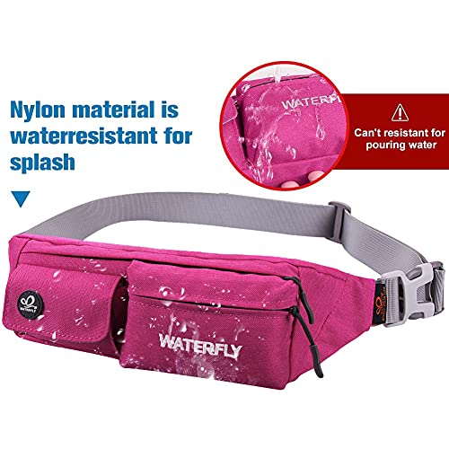 WATERFLY Small Fanny Pack for Women Men, Crossbody Travel Waist Bag - color: Rose Red