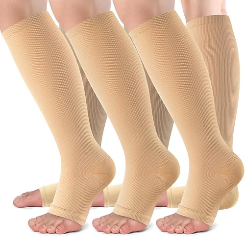 bropite Open Toe Compression Socks for Women，3 Pairs Toless Knee-High Socks - color: G-nnn Open, size: XX-Large