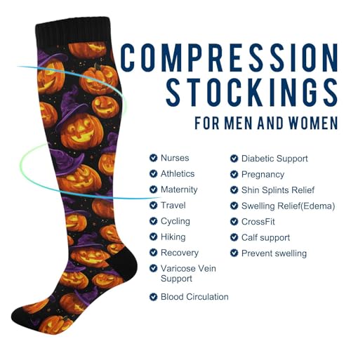 Wusikd Cats Compression Socks for Women and Men Circulation Cute Long Socks for Athletic Running 1 - color: Pumpkins