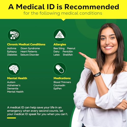 Medical Bracelets for Men Women with QR Code Medical Alert ID Bracelets - color: Jet Black
