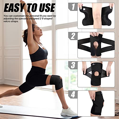 NEENCA Adjustable Knee Brace, Compression Knee Support with Air Mesh Fabric - color: Black, size: X-Large