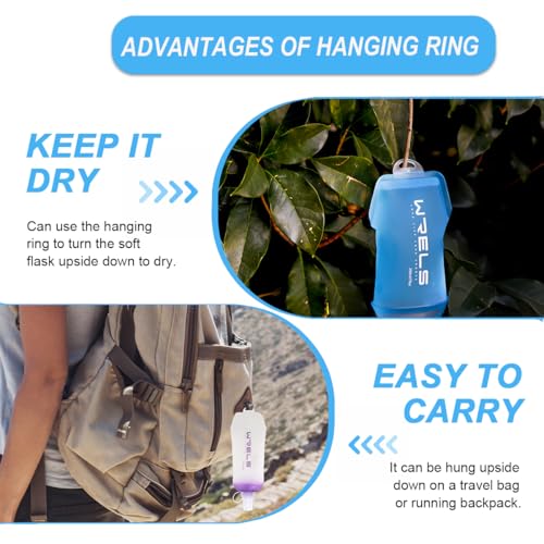 WRELS 200ml/350ml/500ml Collapsible Soft Flask,BPA Free Folding Soft Water Bottle with Hanging Ring,Lightweight TPU Hydration Flask for Running Marathon Cycling Hiking(350ml-2 Packs) - color: Blue-350ml*2