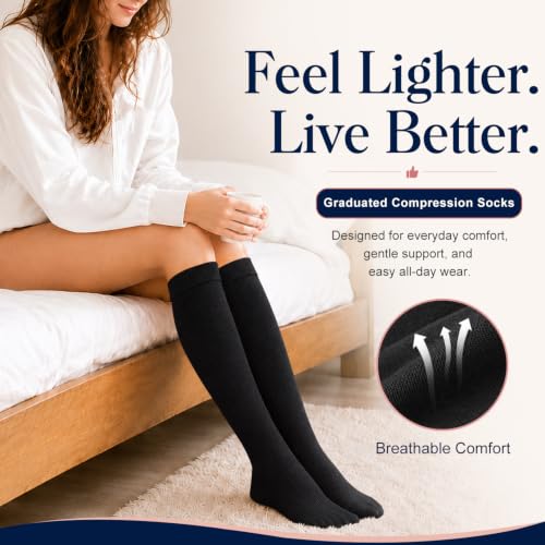 COOLOVER Copper Compression Socks for Women and Men(6 Pairs)-Best Support for Running, Athletic, Travel - color: 03 Black, size: Large-X-Large