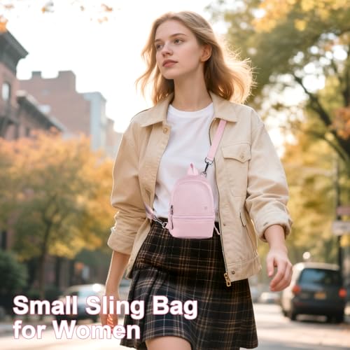 Babysun Mini Backpack Keychain Wristlet Pouch Small Change Coin Purse Cute Zipper Wallet With 3 RFID Card Slots For Women/Men Airpods Cosmetics - color: Pink-L