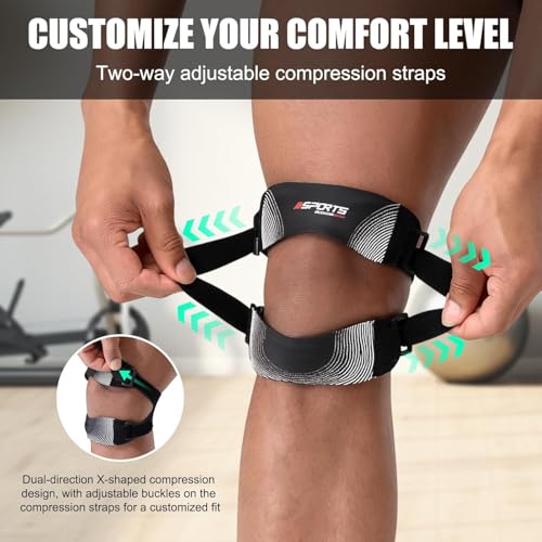 Knee Brace for Men and Women Patellar Tendon Support Strap Adjustable Patella Band Patella Stabilizer Knee Straps for Running - color: Black