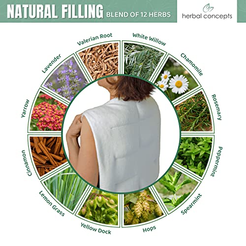 Herbal Concepts Aromatherapy Vest Shaped Microwaveable Wrap Made of Organic Flaxseed, Peppermint, & Lemon Grass for Back | Back Pack Relieves Stress & Pain | Available in Charcoal (Olive) - color: Olive