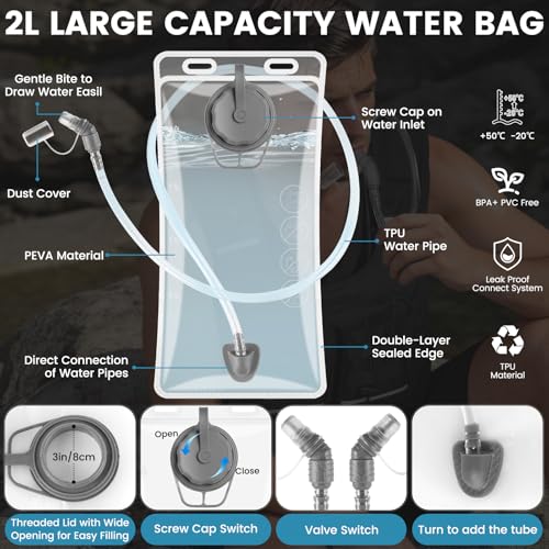 Hydration Pack Vest – Lightweight Chest Pack 2.0L Hands-Free Water Bladder Backpack, Reflective Strips, Adjustable Fit for Men and Women, Ideal for Marathon, Trail Running, Hiking, Cycling - color: Black