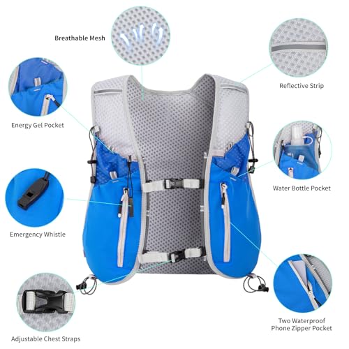 Hydration Running Vest for Women Men,Lightweight Breathable Reflective Hydration Pack with 500ml Water Bottle,Hydration Vest Pack Backpack for Hiking,Camping,Trail Running,Cycling,Race,Marathon