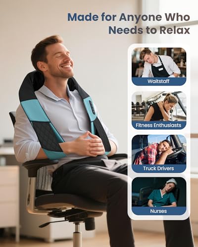 COMFIER Cordless Neck Shoulder Massager with Heat,Black Blue - color: Black Blue