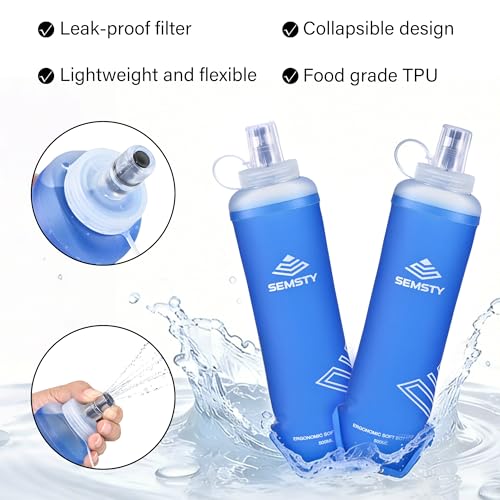500ml Soft Flask, 2 Pack TPU Collapsible Water Bottle for Running - color: 500ml Blue
