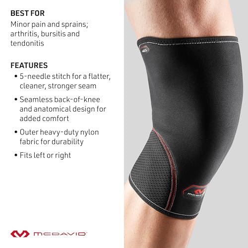 McDavid Knee Compression Sleeves. Lightweight Neoprene Support, Men/Women, for Left & Right Knee, Fits Men & Women, Includes 1 Sleeve, Black - size: XLARGE