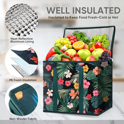 BALEINE Insulated Reusable Grocery Bags with Zippered Top, Large Cooler Bag - color: Blossom Season, size: 4 Pack